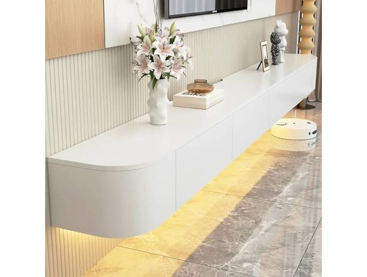 NOYHHAV Schwebender TV Schrank Wandmontierter Fernsehschrank-260CM Weiß-LED-Leuchten