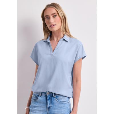 Hemdbluse STREET ONE, Damen, Gr. 36, blau (cashmere blau), Stoff, 100% Viskose, unifarben, normal normal, V-Ausschnitt, abgesteppt, Blusen Hemdbluse, aus softer Viskose
