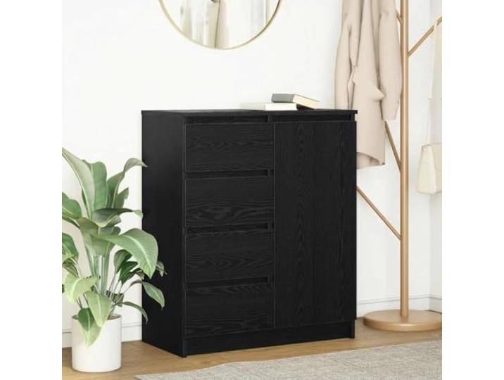 RJPLMFV Anrichte mit Schubladen Eiche Schwarz 71 x 35 x 84 cm Langlebiges Holz, Tür und Regal, Montage reversibel, Wandbefestigung im Lieferumfang enthalten