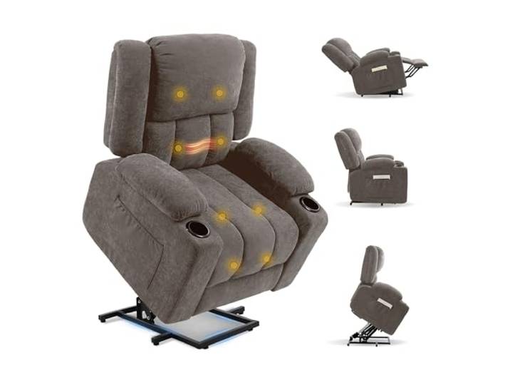 FLEXISPOT Elektrischer Relaxsessel mit Aufstehhilfe, Massage- und Heizfunktion, mit Heizfunktion, 8-Punkt-Massage, USB- und Type-C-Anschluss, 105°-165° verstellbar, belastbar bis 200 kg, XL6(Hellgrau)
