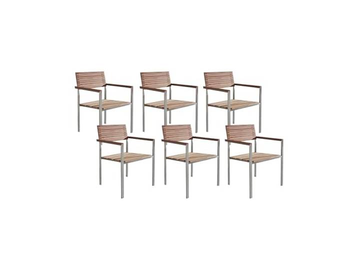 Beliani Klassisches Gartenstuhl 6-er Set Teakholz Hellbraun/Silber Edelstahl Viareggio