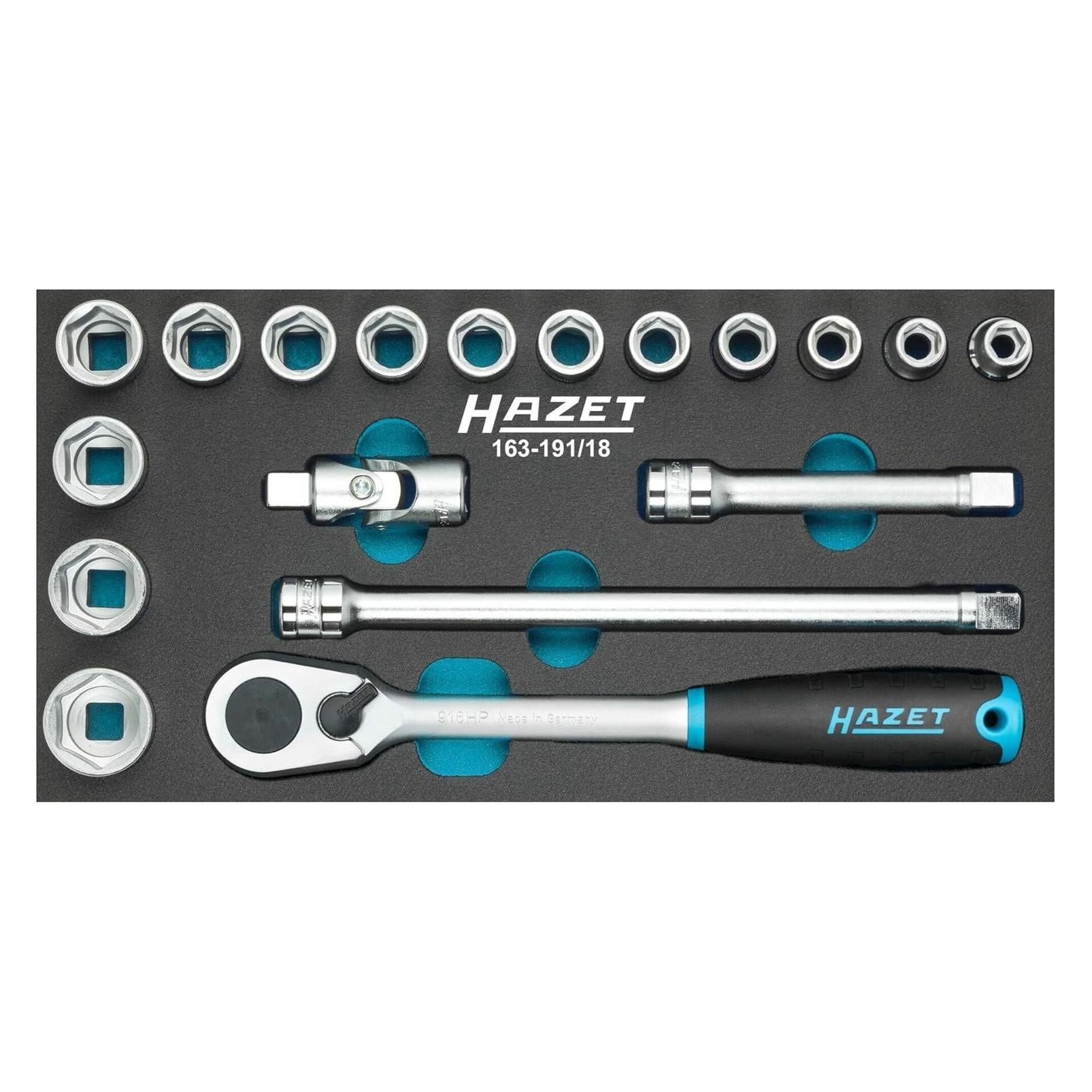 Hazet Steckschlüssel Satz 163-191/18 Vierkant12,5 mm (1/2 Zoll) Aussen Sechskant-Tractionsprofil... (10 mm, 11 mm, 12 mm, 13 mm, 14 mm, 15 mm, 16 mm, 17 mm, 18 mm, 19 mm, 20 mm, 21 mm, 22 mm, 23 mm, 24 mm, 25 mm, 26 mm, 27 mm) (163-191/18)