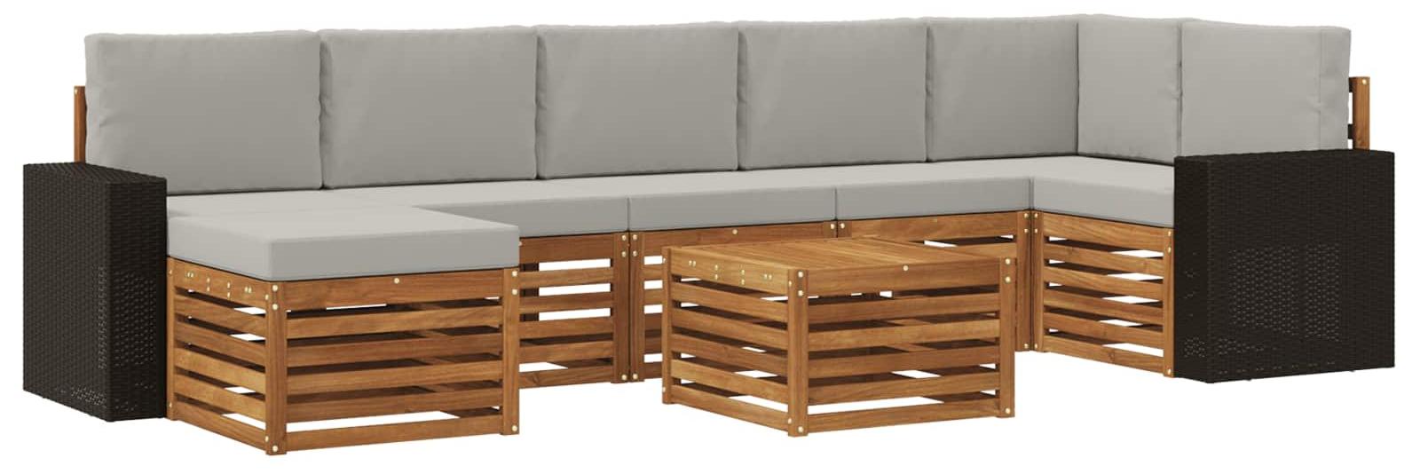 Outdoor-Sofagarnitur mit Kissen 8 pcs Natürlich und Hellgrau