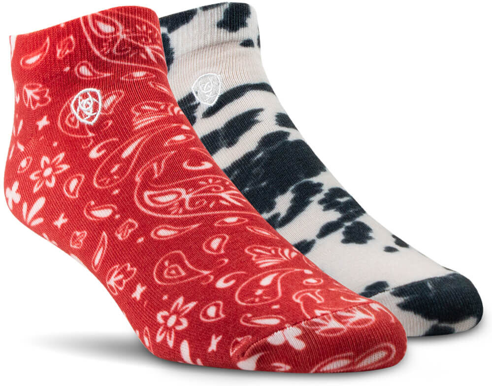 Women's Pony Print Ankle Socks 2 Pair Multi Color Pack in Black/Red, Size: Medium Regular by Ariat