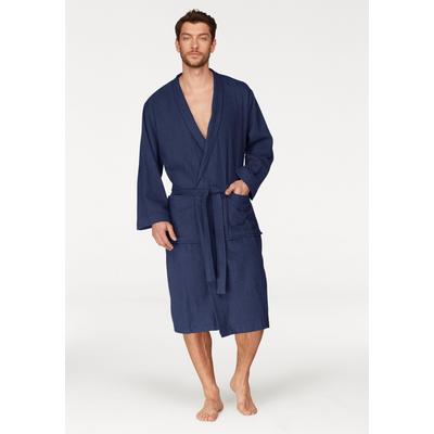 Unisex-Bademantel OTTO HOME "Travel, ideal für Sauna & Spa, Hotelbademantel, Morgenmantel" Gr. L, blau (marine), L:125cm, Leichtfrottee, Hausmäntel, Bademantel, für Damen & Herren, leichte Qualität, langer Bademantel, S-3XL