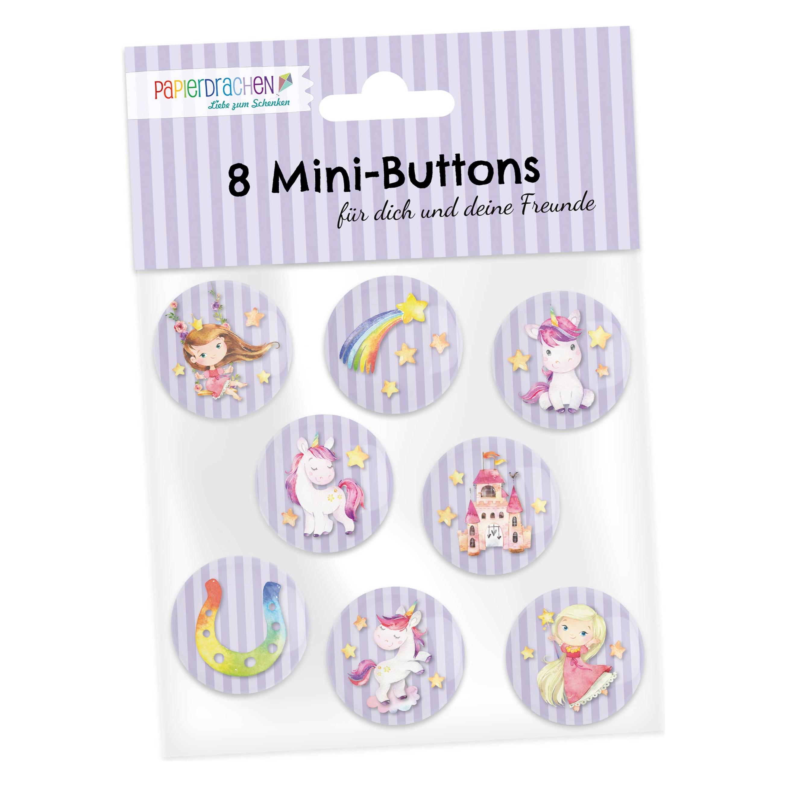 Papierdrachen 8 Mini Buttons - Einhorn (004-003-002)