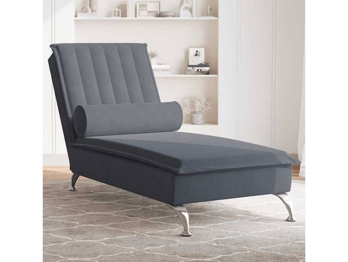 vidaXL Chaiselongue, Massage-Chaiselongue mit Nackenrolle Dunkelgrau Samt