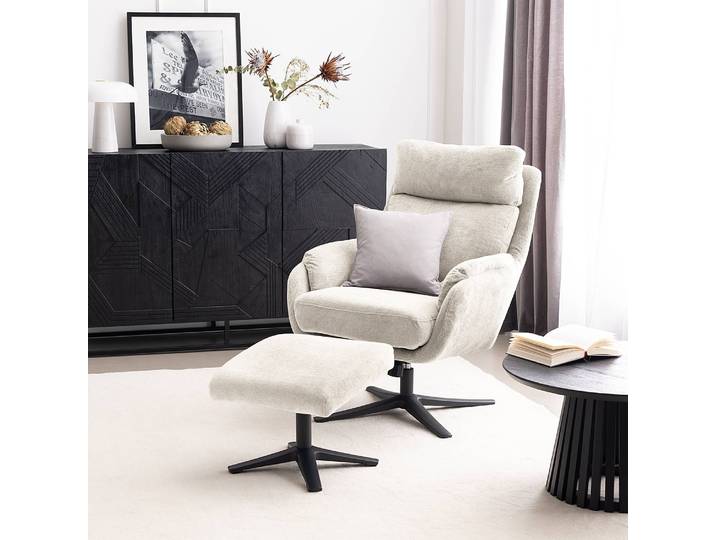 Relaxsessel Oteli mit Hocker Beige/Creme Strukturstoff 74 x 102 x 89cm