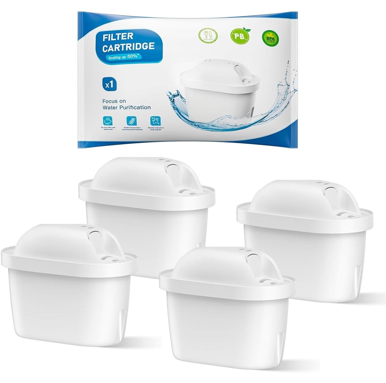Dripio Waterfilterpatronen, 4 stuks, vervanging voor Brita Maxtra+