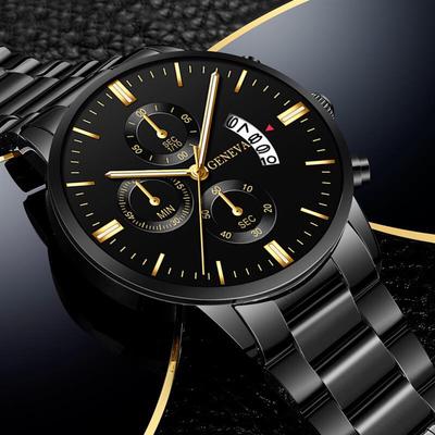 USA Free Shipping Shop Executive Men Business Watch With Calendar Quartz Movement & Stainless Steel Band black