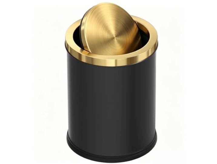 LEASYLIFE Edelstahl-Mülleimer mit Deckel, kleiner Abfalleimer mit Klappdeckel, 1,2 l, für Küche, Wohnzimmer, Metallic-Gold (Singer) (Schwarz)