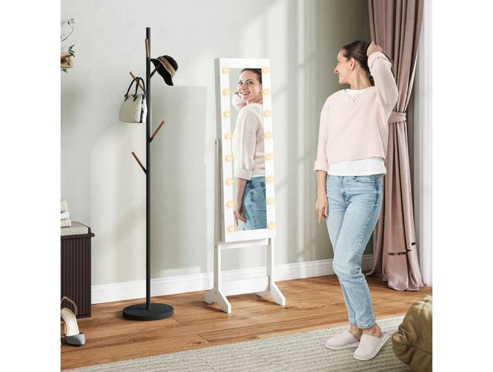 Armoire à bijoux armoire de rangement sur pieds boîte à bijoux avec miroir multi-rangements éclairage LED blanc