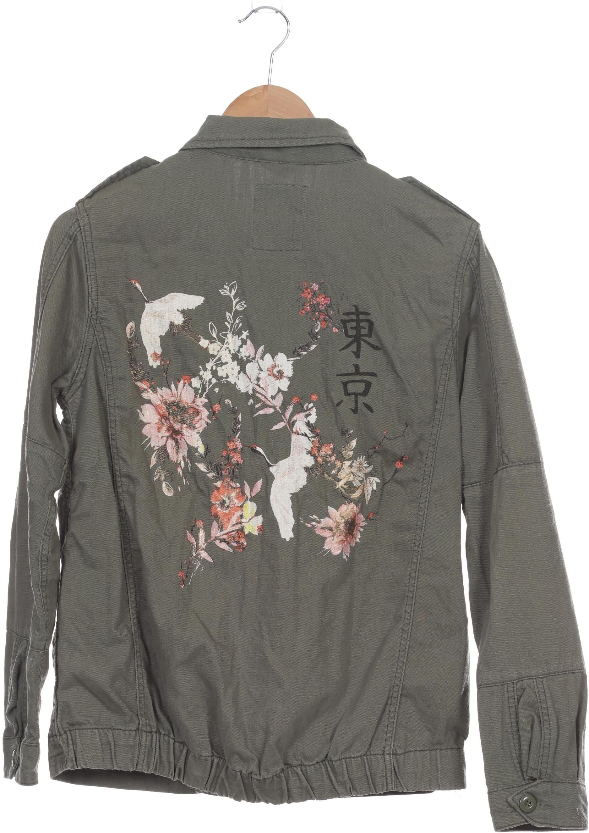 bershka Damen Jacke, Grün, Gr. S, Baumwolle - Second Hand