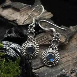 Drachensilber Labradorit Ohrringe Edelstein Ohrschmuck Ohrhänger 925er Silber - Silber;Blau