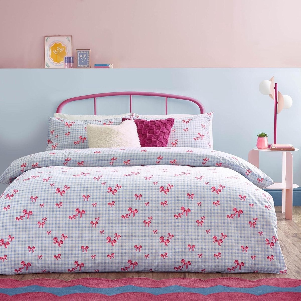 Dekbedovertrek Gingham Strik Blauw - Dubbel - Omkeerbaar Beddengoed Set