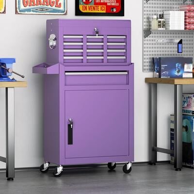 SUNCROWN 2-in-1 Detachable 5 Drawer Rolling Tool Cart, Mobile Lockable Tool Cabinet Chest with Hooks & Wheels, Garage Storage Tool Box