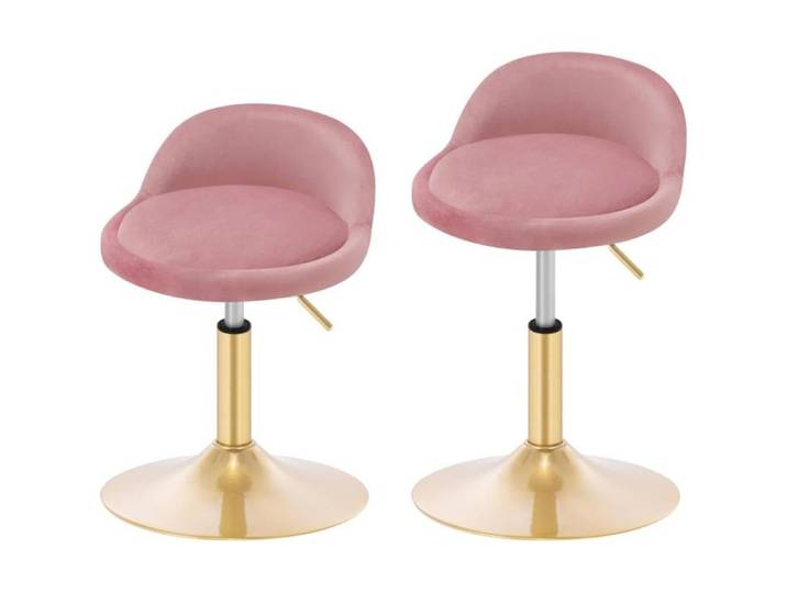 Tabouret Maquillage - Lot de 2 - WOLTU Tabouret bar Pivotant Velours - Hauteur Réglable - Rose+Or