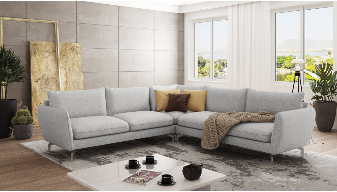 S-Style Furniture Modern L-Shape Corner Sofa with Silver Metal Legs Silver 87cm H X 276cm W X 276cm D