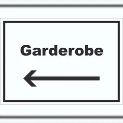 HB-Druck Garderobe Aufkleber mit Text Richtungspfeil links Kleidung aufbewahren waagerecht A5 (148x210mm)