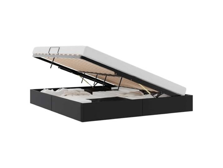 PUGYNBK Bett mit Aufbewahrung, Schwarz, 183 x 213 cm, Kunstleder Hydraulikhebung, robuster Metallrahmen, quadratische Griffe, Reinigung mit trockenem Tuch