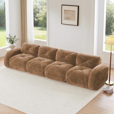 Kodotan sofa "140"" Soft Velvet Fabric, Boneless Sofa With Tufted, 32D High Density Sponge, Ergonomic Design Bottom"