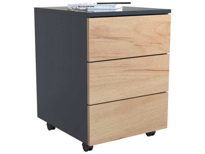 Mid.you Rollcontainer, Honigeiche, Anthrazit, 3 Schublade(n) Schubladen, 39x55x45 cm, erweiterbar, griffloses Öffnen, Büromöbel, Schreibtischcontainer, Rollcontainer