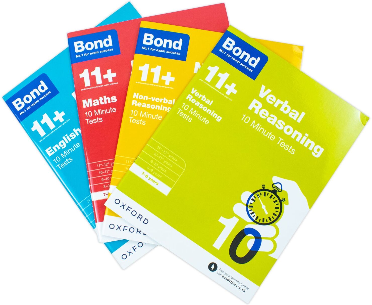 Oxford University Press Bond 11+ 10 Minute Tests 4 Book Set - Maths, English, Verbal & Non-verbal Reasoning - Ages 7-8 - Paperback Exam Practice