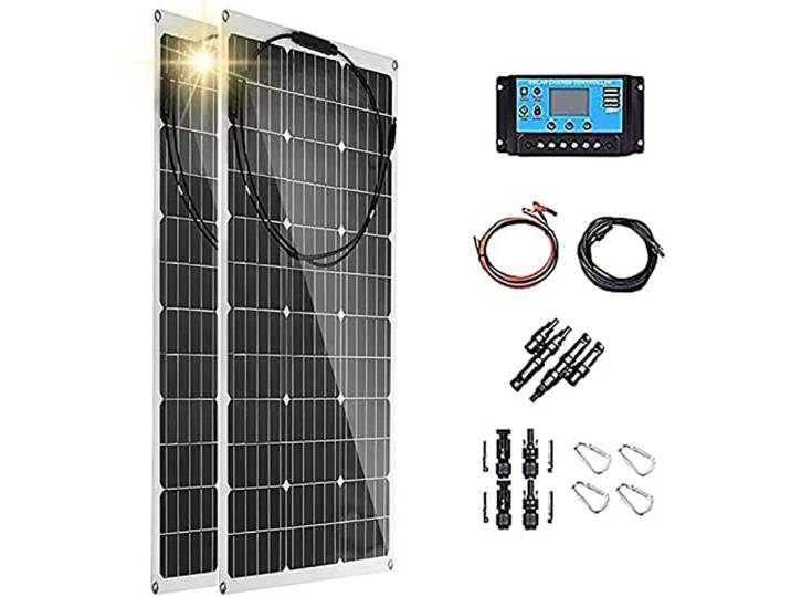 600W 18V Halbflexibles Solarbatterie-Kit,2 StüCk 300W Ultraleichtes Monokristallines Wohnmobil-Solarpanel,Flexibles Kit,Mit 40A Controller,FüR Wohnwagen,Wohnmobile