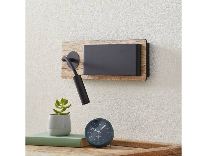 FARO BARCELONA Wandleuchte Mood, schwarz, für Schlafzimmer, Holz, Leselampe