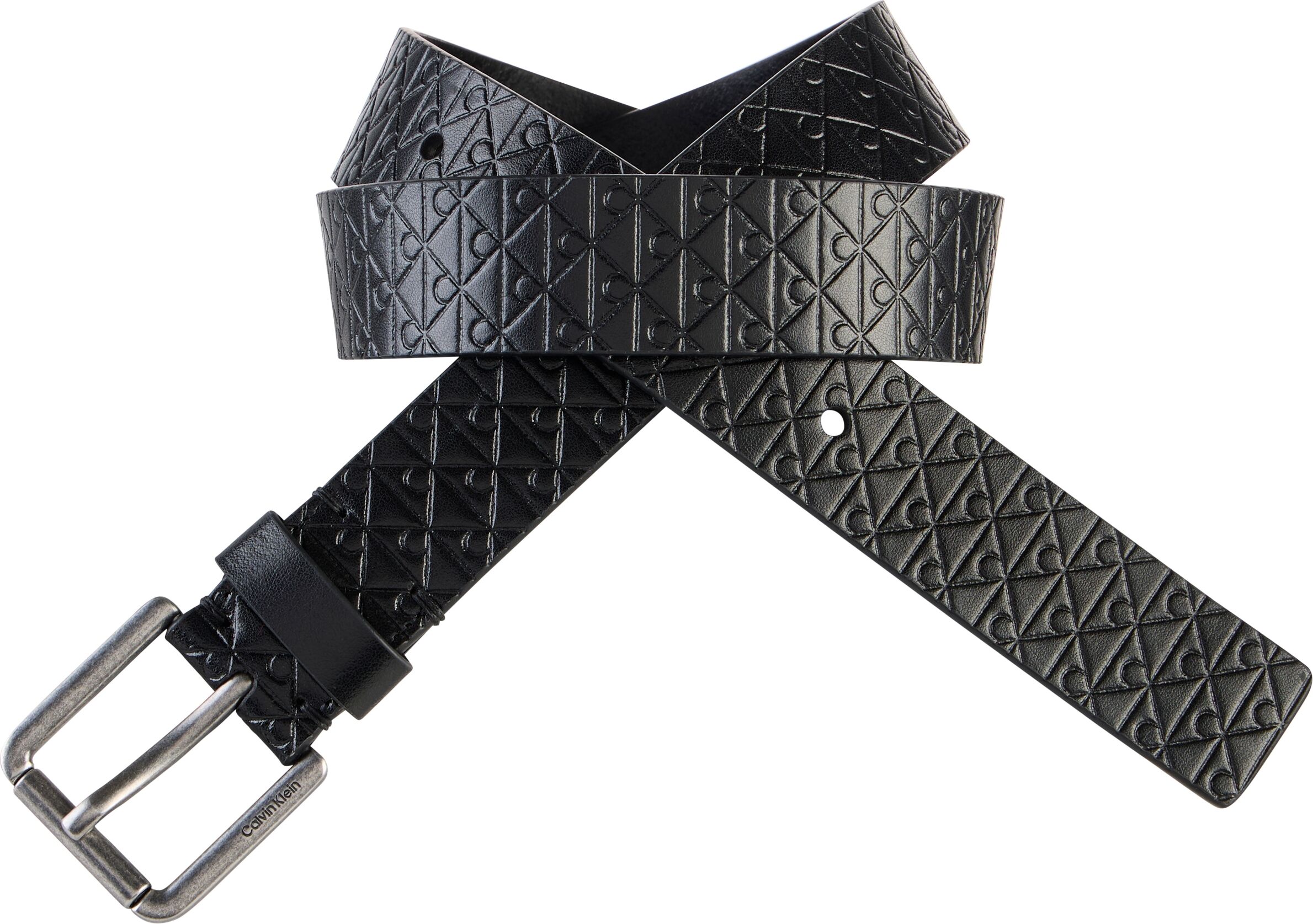 Ledergürtel CALVIN KLEIN JEANS "CASUAL ROLLER BUCKLE AOP 35MM", Herren, Gr. 95, schwarz (schwarz aop, antique silber), Büffelleder, unifarben, Gürtel Ledergürtel, Regular fit und grössenverstellbar schwarz aop, antique silber 95
