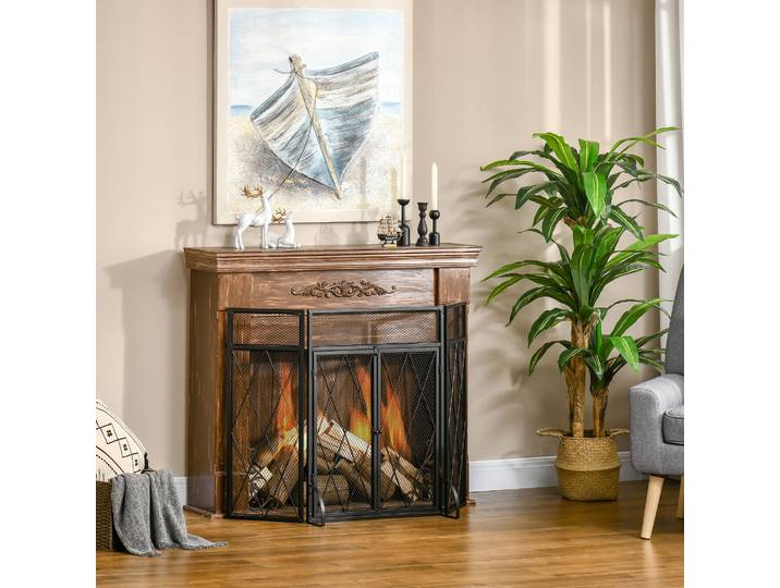 HOMCOM Grille Cheminée Métal Noir 120x79cm 3 Volets Pliables