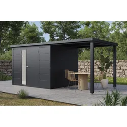 Wolff Finnhaus Metall Gartenhaus Linnea inkl. Anbaudach 10 x 230 cm (Linnea 5223), anthrazit