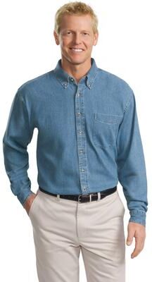 Port Authority TLS600 Tall Long Sleeve Denim Shirt in Faded Blue size 2XLT   Cotton
