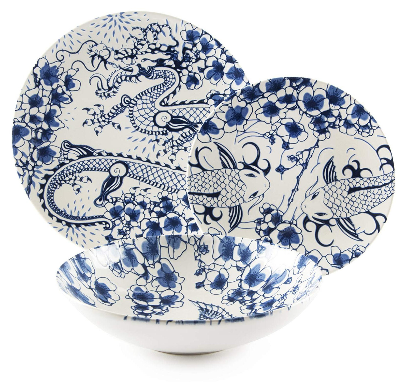 Dripio 18-delige Zen servies set van keramiek in wit-blauw