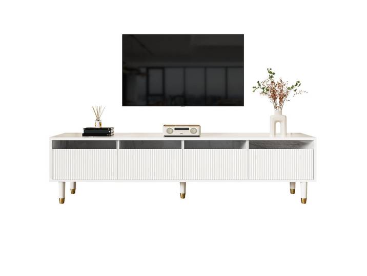 Modenvie Lowboard 178/35/45 cm aus MDF mit 4 Schubladen Weiß, 178x45x35 cm, Wohnzimmer, TV Möbel, Lowboards, Lowboards stehend