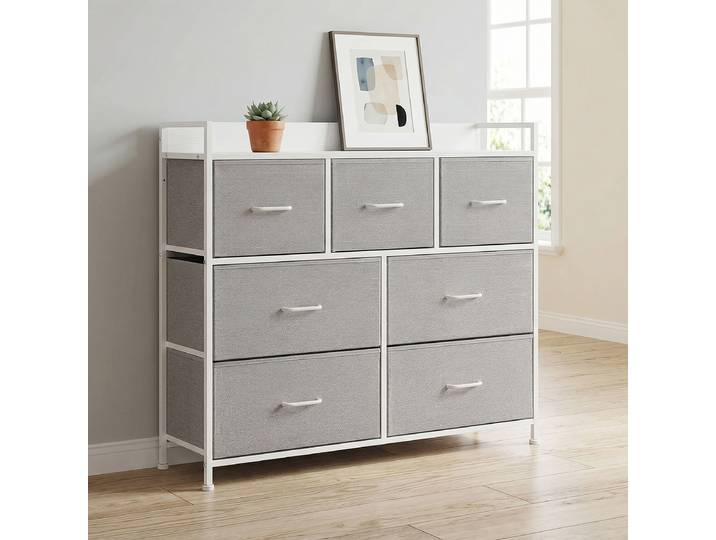 Kommode Tandiga - 7 Schubladen 98 x 85 x 29cm Grau/Weiß/Grau/Weiß