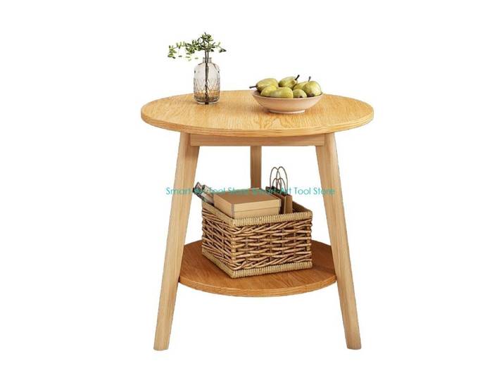 E1PB – Table d'appoint ronde avec étagère, mise à niveau, Table d'appoint ronde élégante, petite table chevet Hick avec Table