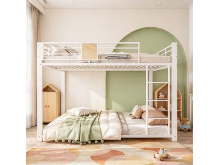 Bellemave Etagenbett 140x200 Metall,rutschfeste Leiter,Kinderzimmer,Weiß Verstellbare Leiter,stabiler Metallrahmen,Sicheres Geländer,Platzsparend,mit Lattenrost,ohne Matratze