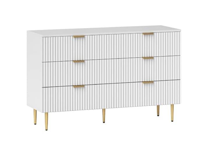 HOMCOM Moderne Kommode mit 6 Schubladen und Goldbeinen Weiß Luxuriöse Goldgriffe, Aufbewahrungsschrank, Wohnzimmer, Flur