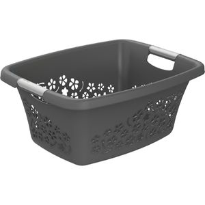 Rotho Wäschekorb Flowers, anthrazit, mit Griffen, aus Kunststoff, 50,5 x 21,8 x 38,3 cm, 25 Liter