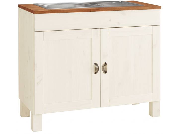 Spülenschrank HOME AFFAIRE Oslo , gelb (cremefarben, honigfarben), B:100cm H:85cm T:50cm, Massivholz, Schränke, Spülenschrank, 100 cm breit, in 2 Tiefen, inklusive Einbauspüle aus Edelstahl
