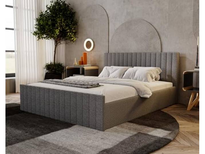 Emporius Polsterbett 160x200 cm Billo Slim - Doppelbett mit Bouclé-Stoff, Lattenrost, Bettkasten - Glamour, Elegant, Polsterbett (Dunkelgrau - Anthology 18)