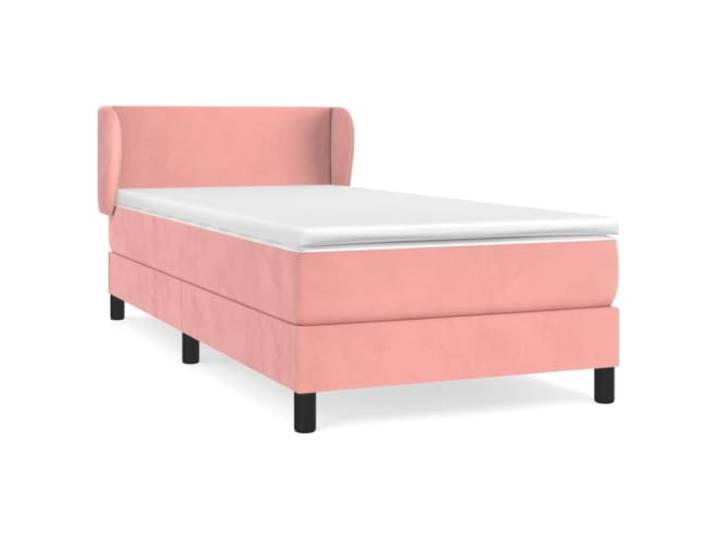 PUGYNBK Boxspringbett, Samt, Rosa, 80 x 200 cm Verstellbares Kopfteil, Taschenfederkernmatratze, mittlere Härte, Matratzenschoner