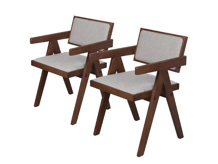 Armlehnenstuhl WALS mit Wiener Geflecht 51 x 76 x 55cm Grau/Buche Dunkelbraun 2er Set