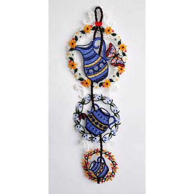 Fensterbild STICKEREIEN PLAUEN "Krüge", bunt, B:16cm H:46cm, Polyester, Fensterbilder