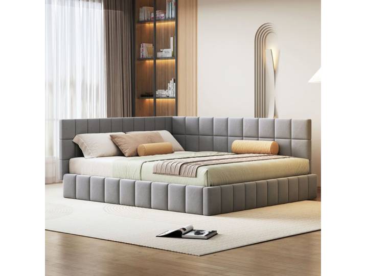 Lit canapé multifonction - Rembourré en velours - Dimensions 206x167x62.5 cm - Transformable en canapé