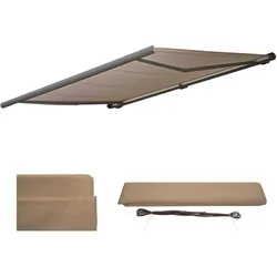 Ersatz-Bezug für Markise H123, Vollkassette Ersatzbezug Sonnenschutz 4,5x3m ~ Polyester sand