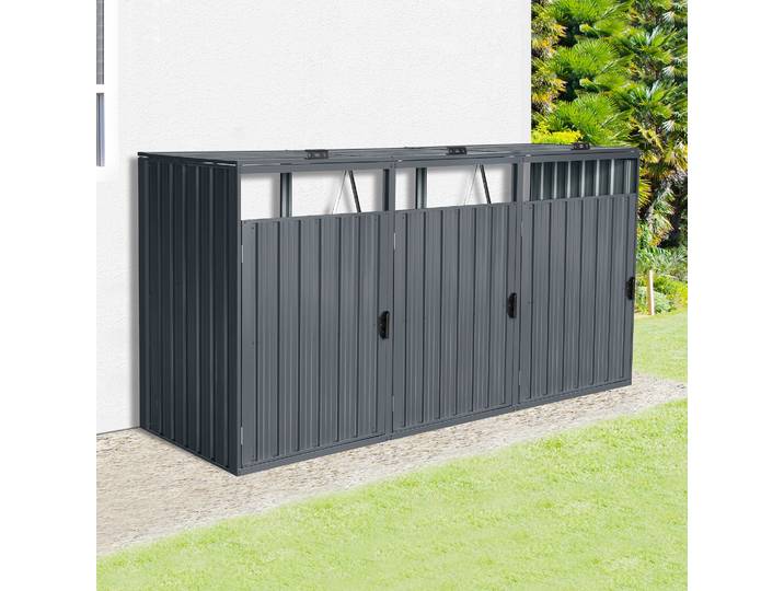 Mülltonnenbox KONIFERA Santander , grau (anthrazit), B:240cm H:122cm T:80cm, Stahl, Aufbewahrungsboxen, Mülltonnenbox, BxTxH: 240x80x122 cm