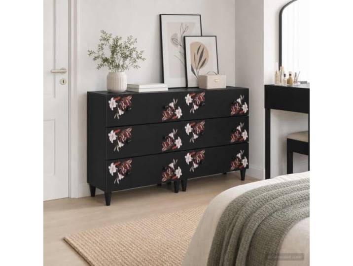 Aufbewahrungsschrank 2 Stk. Massivholz Mango 120x33x75 cm mit Blumenmuster Blumenmuster, Messingknöpfe, stabile Fächer, pflegeleichte Oberfläche, modernes Design