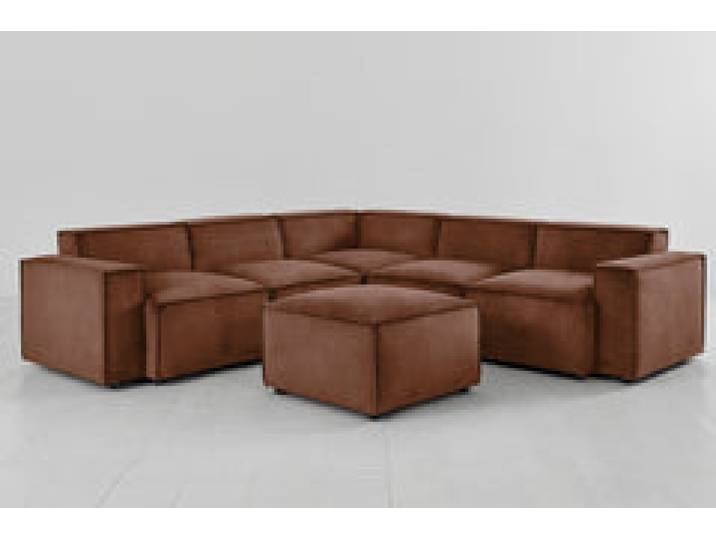 Ecksofa Model 03 mit Polsterhocker, Rostbraun